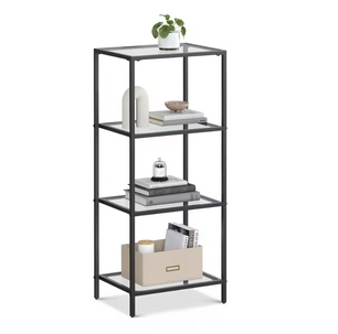 Boekenkast / Vitrinekast met Glazen Planken – 4-Lagen – 40x30x95 cm – Zwart