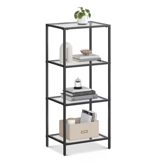 Boekenkast / Vitrinekast met Glazen Planken – 4-Lagen – 40x30x95 cm – Zwart