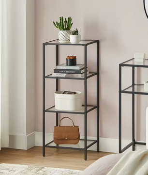 Boekenkast / Vitrinekast met Glazen Planken – 4-Lagen – 40x30x95 cm – Zwart