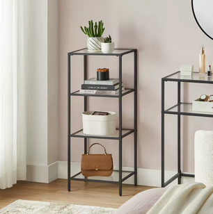 Boekenkast / Vitrinekast met Glazen Planken – 4-Lagen – 40x30x95 cm – Zwart
