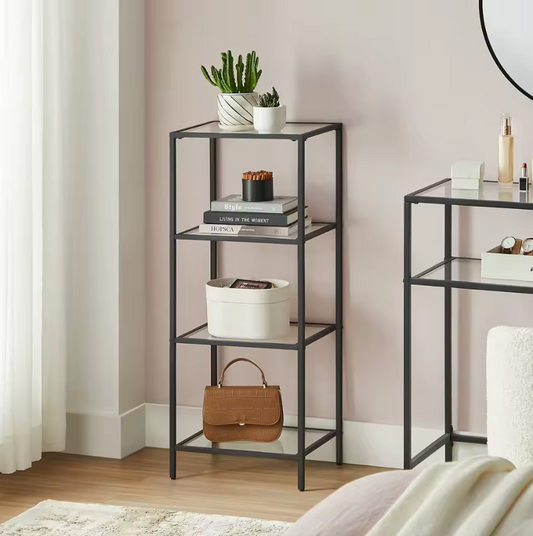 Boekenkast / Vitrinekast met Glazen Planken – 4-Lagen – 40x30x95 cm – Zwart