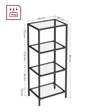 Boekenkast / Vitrinekast met Glazen Planken – 4-Lagen – 40x30x95 cm – Zwart