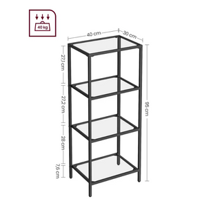 Boekenkast / Vitrinekast met Glazen Planken – 4-Lagen – 40x30x95 cm – Zwart