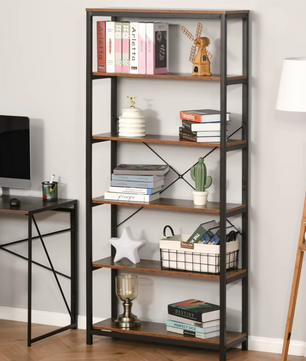 Open Vakkenkast – 6-Laags Boekenkast Industrieel – 80x30x180 cm – Rustiek Bruin en Zwart
