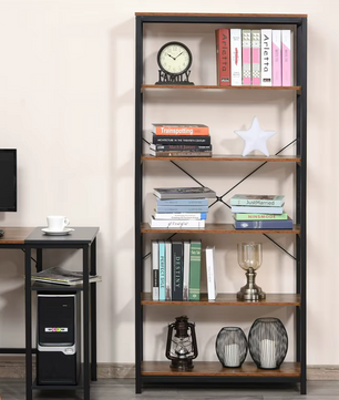 Open Vakkenkast – 6-Laags Boekenkast Industrieel – 80x30x180 cm – Rustiek Bruin en Zwart