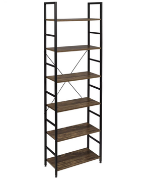 Vakkenkast 6-Laags – Houten Opergkast met Metalen Frame – 60x28x180 cm – Vintage Zwart