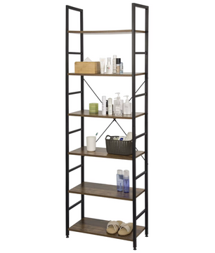 Vakkenkast 6-Laags – Houten Opergkast met Metalen Frame – 60x28x180 cm – Vintage Zwart