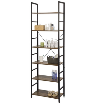 Vakkenkast 6-Laags – Houten Opergkast met Metalen Frame – 60x28x180 cm – Vintage Zwart