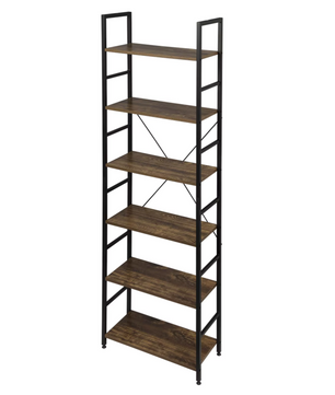 Vakkenkast 6-Laags – Houten Opergkast met Metalen Frame – 60x28x180 cm – Vintage Zwart