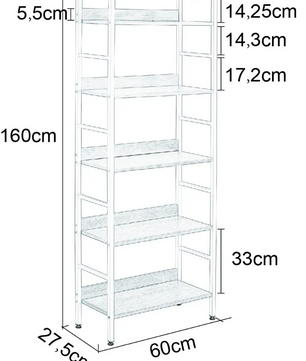 Stellingkast 5-Laags – Houten Boekenkast met Metaal – 60x27,5x160 cm