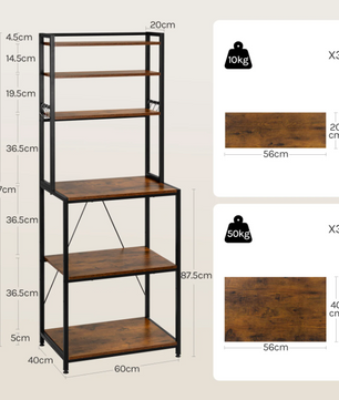 Stellingkast met 6 Planken – Zwart + Rustiek Bruin / Zwart + Licht Eiken
