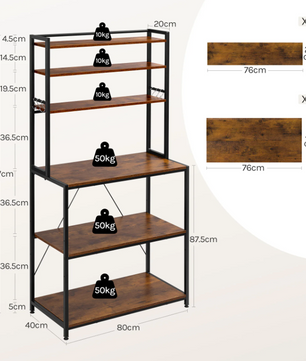 Stellingkast met 6 Planken – Zwart + Rustiek Bruin / Zwart + Licht Eiken