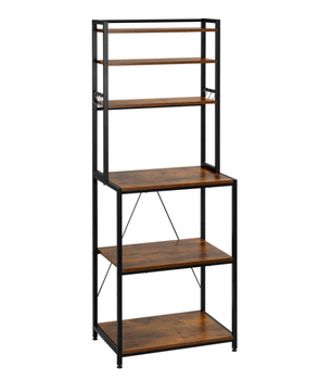 Stellingkast met 6 Planken – Zwart + Rustiek Bruin / Zwart + Licht Eiken