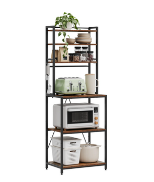 Stellingkast met 6 Planken – Zwart + Rustiek Bruin / Zwart + Licht Eiken