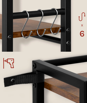 Stellingkast met 6 Planken – Zwart + Rustiek Bruin / Zwart + Licht Eiken