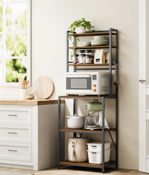 Stellingkast met 6 Planken – Zwart + Rustiek Bruin / Zwart + Licht Eiken