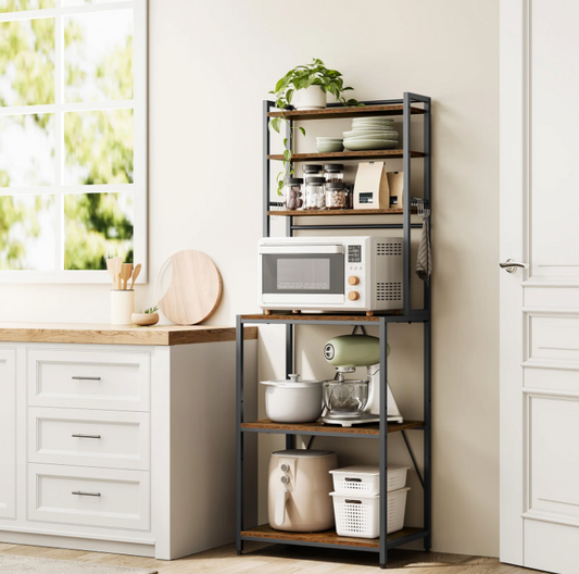 Stellingkast met 6 Planken – Zwart + Rustiek Bruin / Zwart + Licht Eiken
