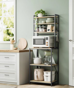 Stellingkast met 6 Planken – Zwart + Rustiek Bruin / Zwart + Licht Eiken