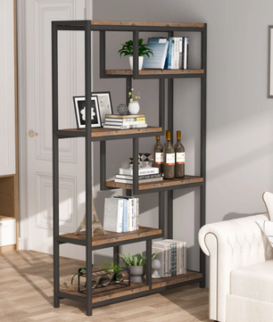 Industriële Stellingkast – 5-Laags Boekenkast – Metaal en Houtlook