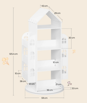 Kinderkast – Roterende Boekenkast – Massief Hout – Wit