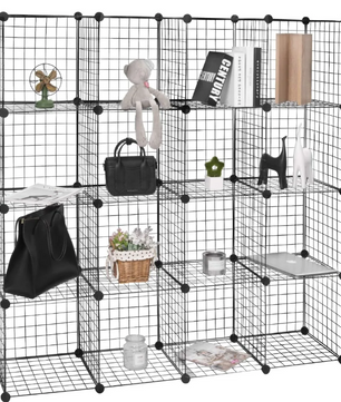 Stellingkast – Modulair Opbergrek met 16 Vakken – Zwart Draadstaal