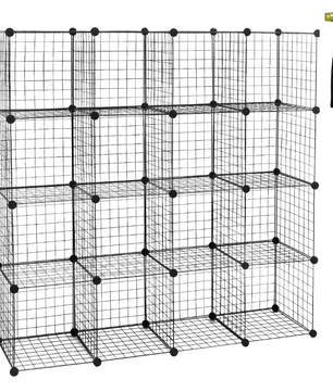 Stellingkast – Modulair Opbergrek met 16 Vakken – Zwart Draadstaal