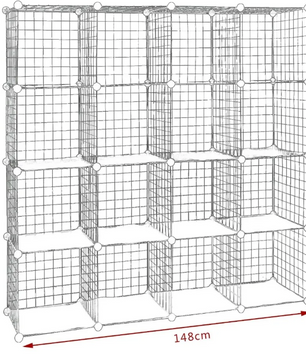 Stellingkast – Modulair Opbergrek met 16 Vakken – Zwart Draadstaal