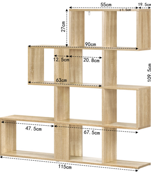 Stellingkast met 4 Niveaus – Traptrede Boekenkast Wit/Licht Eiken – Vrijstaand