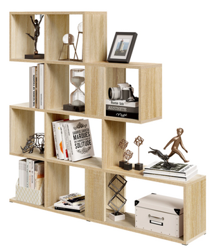 Stellingkast met 4 Niveaus – Traptrede Boekenkast Wit/Licht Eiken – Vrijstaand