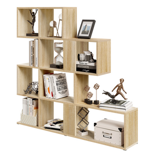 Stellingkast met 4 Niveaus – Traptrede Boekenkast Wit/Licht Eiken – Vrijstaand