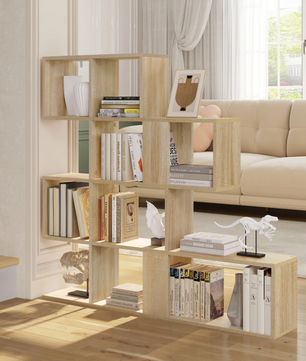 Stellingkast met 4 Niveaus – Traptrede Boekenkast Wit/Licht Eiken – Vrijstaand
