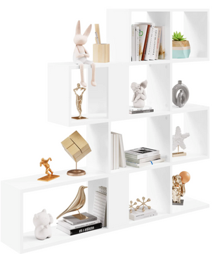 Stellingkast met 4 Niveaus – Traptrede Boekenkast Wit/Licht Eiken – Vrijstaand
