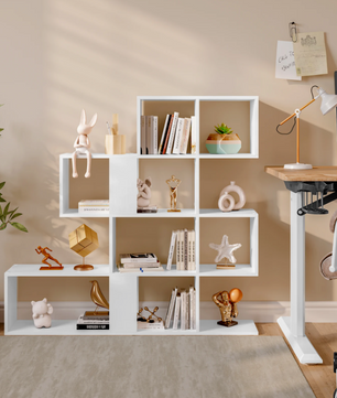 Stellingkast met 4 Niveaus – Traptrede Boekenkast Wit/Licht Eiken – Vrijstaand