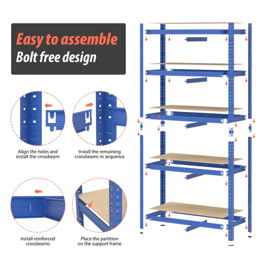 Stellingkast Werkplaats – Zwaar Uitgevoerd Rek – Blauw Metalen Frame – Tot 875 kg Draagkracht
