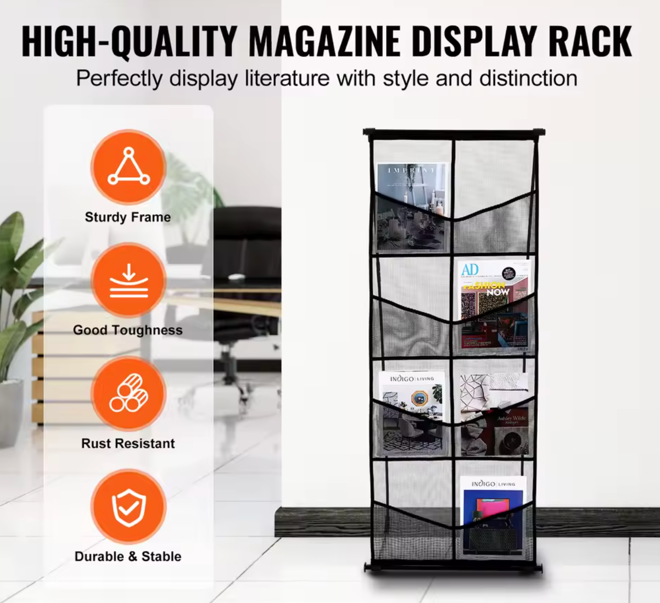 Tijdschriftenrek – 4-Laags Brochure Display Standaard – Zwart