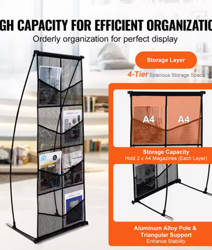 Tijdschriftenrek – 4-Laags Brochure Display Standaard – Zwart