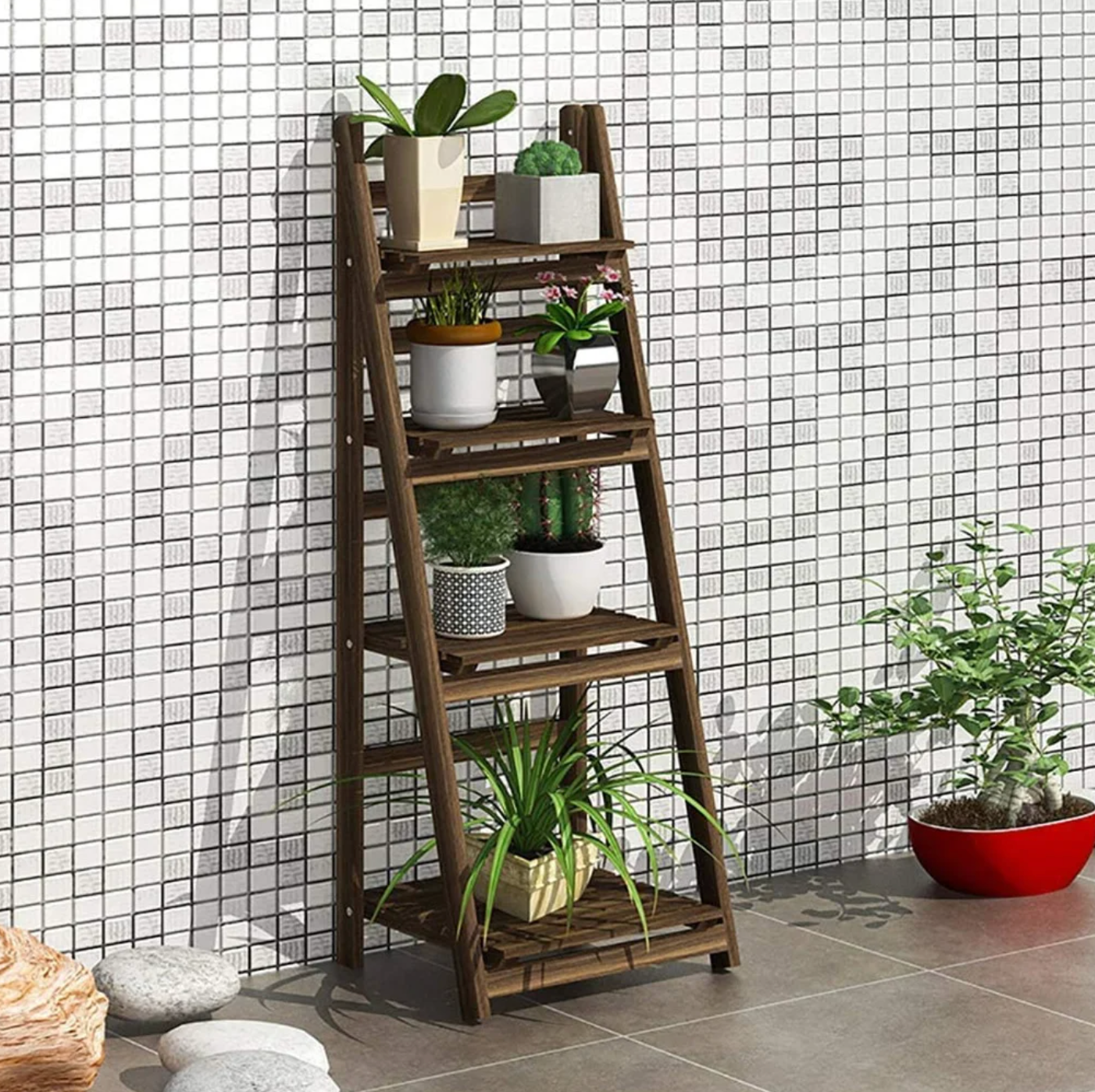 Opvouwbare 4-laags Ladderplank – Houten Boekenkast – Plantenrek