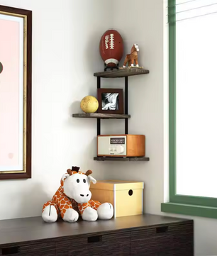 3-Lagen Wandgemonteerde Stellingkast – Rustieke Houten Wandrekken – Zwart IJzeren Frame