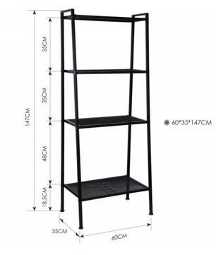 4-Lagen Getone Ladderkast – Zwart Metaal – 60x35x147 cm