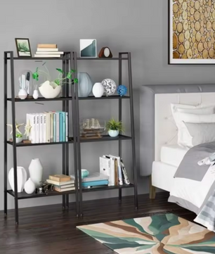 4-Lagen Getone Ladderkast – Zwart Metaal – 60x35x147 cm