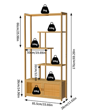 Bamboe Stellingkast – 6-Lagen Boekenplank – 85,5x28x176 cm