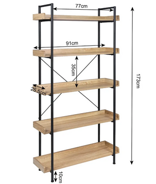 Stellingkast met 5 Planken – Boekenkast van Metaal en MDF –  Licht Eiken en Zwart