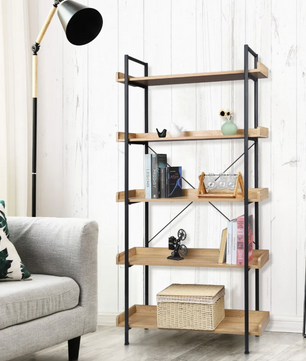 Stellingkast met 5 Planken – Boekenkast van Metaal en MDF –  Licht Eiken en Zwart