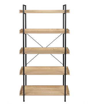 Stellingkast met 5 Planken – Boekenkast van Metaal en MDF –  Licht Eiken en Zwart