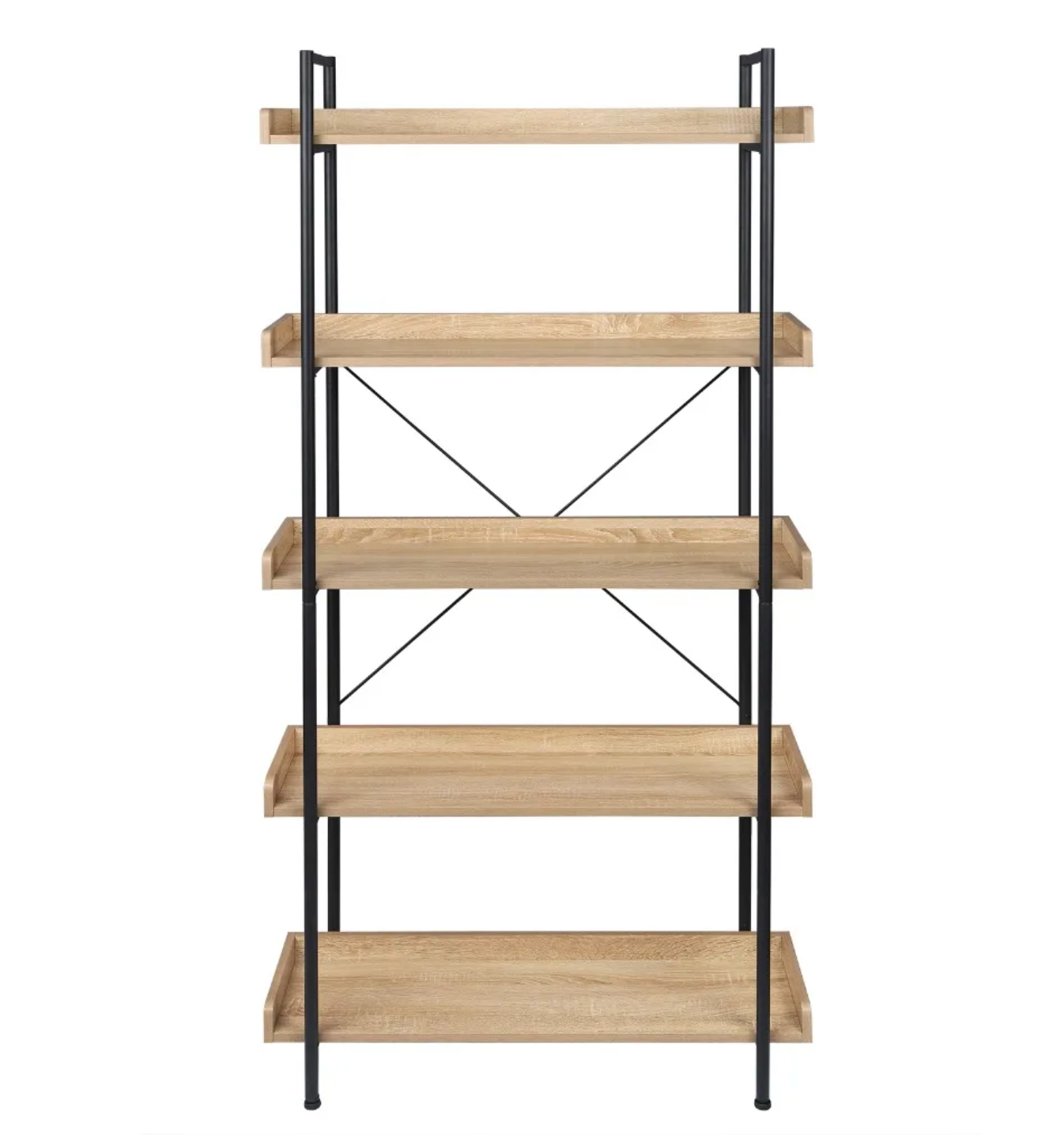 Stellingkast met 5 Planken – Boekenkast van Metaal en MDF –  Licht Eiken en Zwart