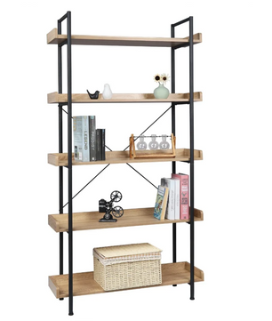 Stellingkast met 5 Planken – Boekenkast van Metaal en MDF –  Licht Eiken en Zwart