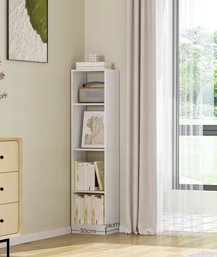 Boekenkast – Witte Houten Stellingkast – 4 Planken – Verstelbaar en Ruimtebesparend – 124x30x24 cm