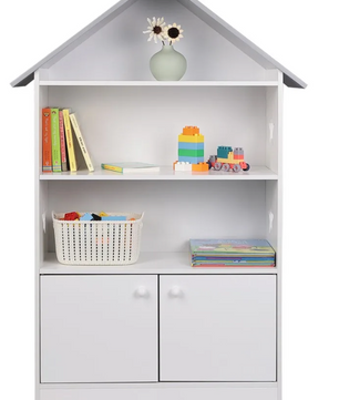 Kinderboekenkast – Boekenplank met Deur – Wit en grijs