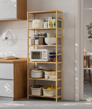 Bamboe Stellingkast – Opbergplank met 6 Lagen – Natuurlijk Bamboe