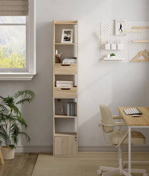 Boekenkast – Smalle Hoge Stellingkast – Wit of Licht Eiken – 33x181x24 cm